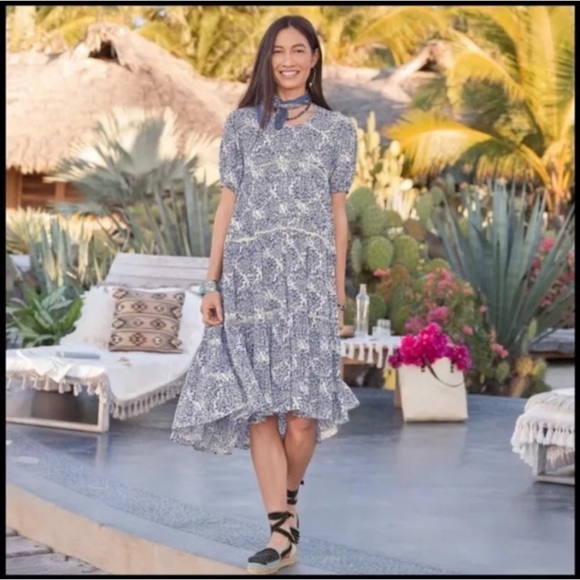 Sundance Womens Dress Size Small Blue And White Floral Tiered Crochet Boho Beach - Picture 1 of 10
